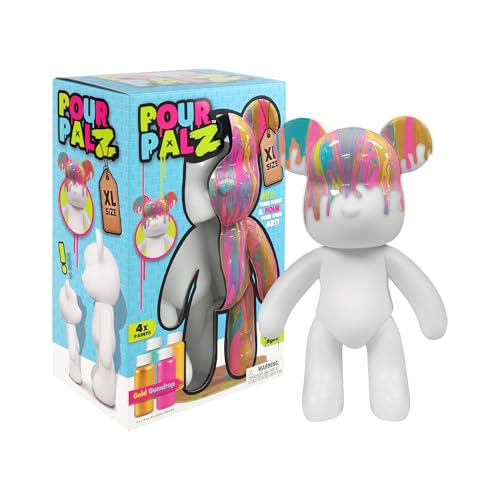 Pour Palz DIY Paint Pouring Kit 1 XL Bear Figurine 4 Acrylic Pour Paints Mixing Cups & Tools Create Unique Marbled Art Fun Hands-On Craft Kit for Kids & Adults Gold Gumdrop Ages 5+