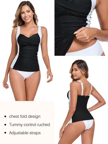 Ocean Blues Women's Tummy Control Tankini Top with Twist Front Wire-Free Molded Cups Swim Top4