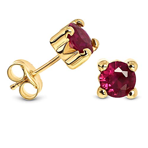 Miore Pendientes De Presion Con 4 Garras Para Mujer En Oro Amarillo De 9 Kt 375 Con Rubí Rojo Miore Pendientes De Presion Con 4 Garras Para Mujer En Oro Amarillo De 9 Kt 375 Con Rubí Rojo