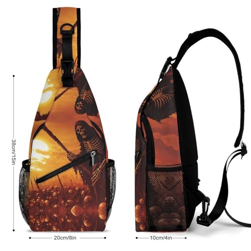 Grim Reaper Skeletons Sunset Crossbody Sling Backpack Casual Chest Bag Fanny Pack for Women Men Travel Hiking2