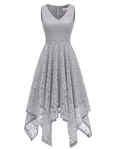 Dressystar Women's Vintage Lace V-Neck Asymmetrical Handkerchief Hem Cocktail Formal Swing Dress