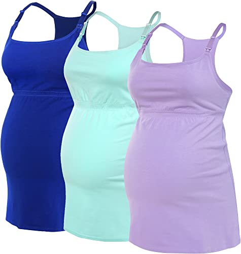 Suiek 3Pack Racerback Nursing Tops Tank Cami Maternity Bra Breastfeeding Sleep Shirt (Medium, Royal Blue+Purple+Light Green 3Pack) #TOP1