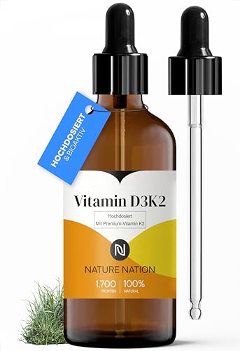 Vitamin D3 + K2 Tropfen - Pro Einnahme: Vitamin D3 5000 IE (1000 IE pro Tropfen), Vitamin K2 100µg; MK-7-99,7% All-Trans, MCT-Kokosöl - Premium-Qualität, für Kinder ab 3 Jahren geeignet