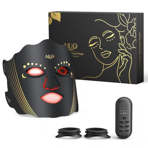 AIUO Red Light Therapy for Face, LED Face Mask Light Therapy, Rechargeable Red Light Therapy Mask for Face with Comfortable Light-Blocking Eye Protection & Timing Function At Home, Black