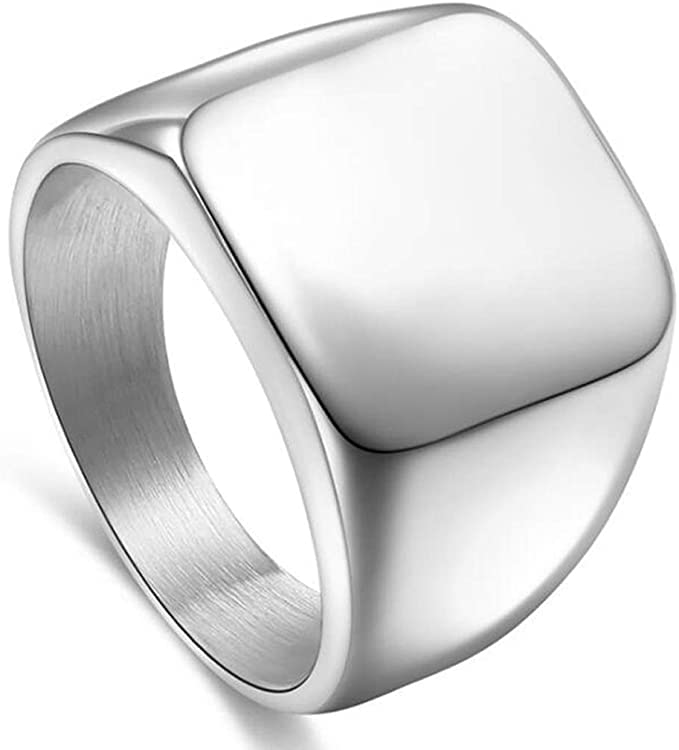 PS CREATIONSignet Ring Solid Polished Stainless Steel Biker Rings for Men Women,Ideal Gift for Dad & Boyfriend