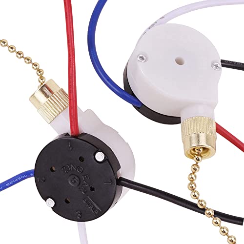 Image of Ceiling Fan Switch Kit 3 Speed 4 Wire, Fan Switch Zipper Speed Control Switch, ZE-208S Pull Wire Switch with Rope Gold
