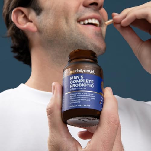 Image of Daily Nouri Probiotics for Men | Men's Vitality, Gut Microbiome & Colon Health Support | 5 Clinically Studied Strains + Selenium & Vegan Omega | 30-Day Supply (Pack of 2)