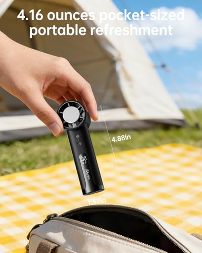 Image of Aluan Powerful Portable Handheld Fan, High Speed 100 Adjustable Personal Turbo Fan Pocket Size,2000mAh Rechargeable Battery with LED Display, Small Hand Fan with Lanyard for Travel,Office,Home,Outdoor