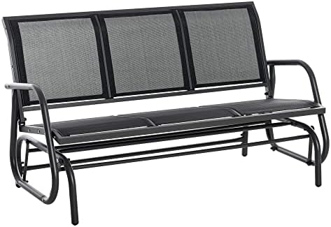 Outsunny 3-Seat Glider Rocking Chair for 3 People Garden Bench Patio Furniture Metal Frame