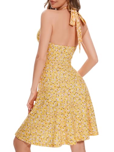 Image of Women's Summer Sundress- 2025 Sexy Halter Sleeveless Spring Boho Elastic Waist Ruffle Mini Dress