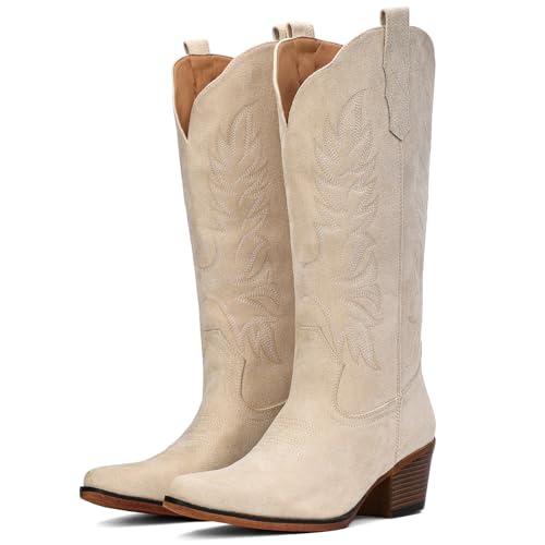 Image of IUV Suede Cowboy Boots for Women Mid Calf Western Cowgirl Boots