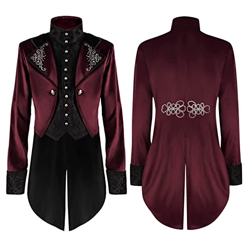Chaqueta medieval steampunk de terciopelo con bordado y ajuste cómodo 4