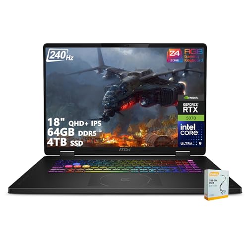 Image of msi Crosshair 18 HX AI Gaming Laptop | 18 inch QHD+ IPS 240Hz | Intel Core Ultra 9 275HX | 64GB DDR5 4TB SSD | GeForce RTX 5070 (Up to 798 AI Tops) | RGB Backlit Thunderbolt 4 Win11 w /DLCA Accessory