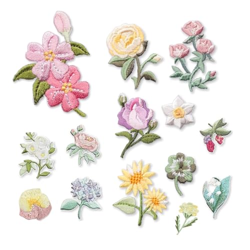 Fleur Broderie Patch Thermocollant,14 PCS Patchs à Repasser Fleurs Patch Thermocollant Fleur...