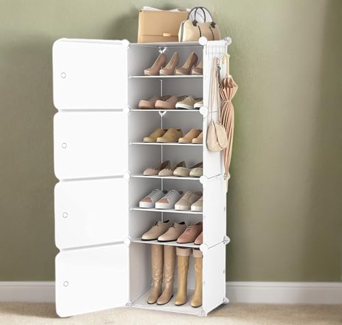 Image of Sunderlook Shoe Rack Plastic for Home- Slipper Stand, Professional Shoe Stand, Chappal Stand, Multipurpose Foldable Standing Comfort Runner Shoe Rack with Door (Off White, 7 Shelf 4 Door)