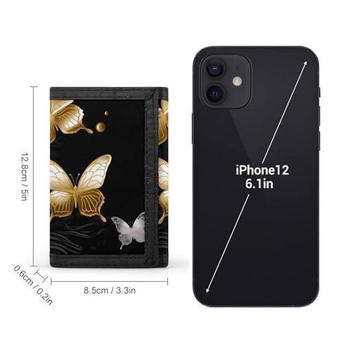 Gold White Butterflies Black Trifold Wallet, Card Cases And Money Oganizer Thin Stylish Mini Coin Bag with Zipper Coin Pocket Credit for Men And Women2