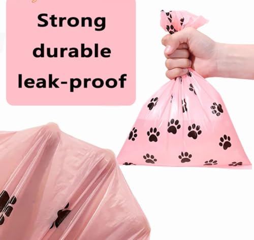 Biologisch abbaubare Hundekottbeutel mit tragbarem Spender Hundebeutel mit Duft – 10 Rollen (150 Beutel) 30 x 22 cm– Kompostierbar, Reißfest – Grün & Rosa