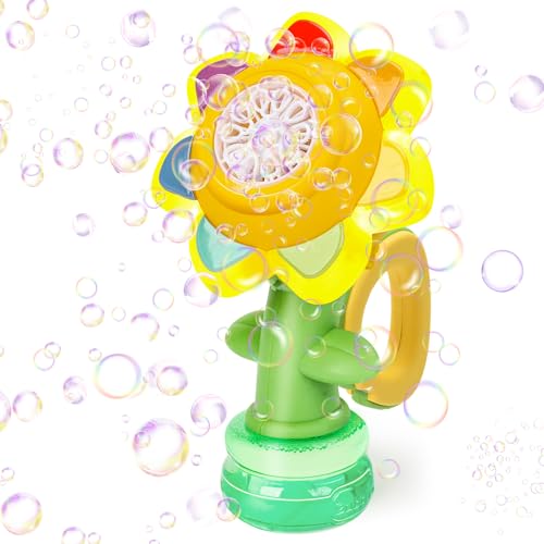 Jovicos Seifenblasenmaschine für Kinder Wiederaufladbare tanzende Sonnenblumen-Seifenblasenmaschine Glühende luftblasen Maschine Baby-Seifenblasenwerfer Seifenblasen-Spielzeug für Kinder