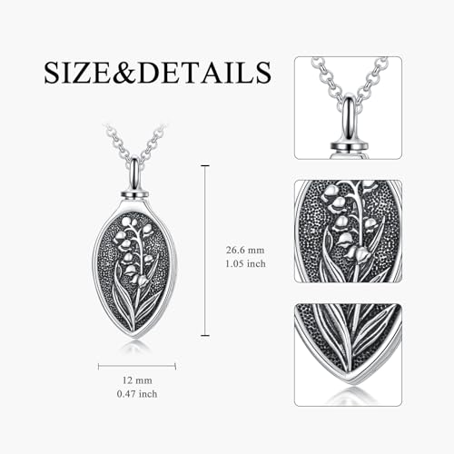 Personalized Teardrop Urn Necklace 925 Sterling Silver 12 Month Birth Flower Cremation Necklace for Ashes Memorial Keepsake Pendant Jewelry Gifts for Women3
