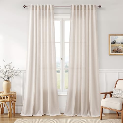 Image of Joywell Linen Curtains 84 Inches Long for Living Room Cream Beige