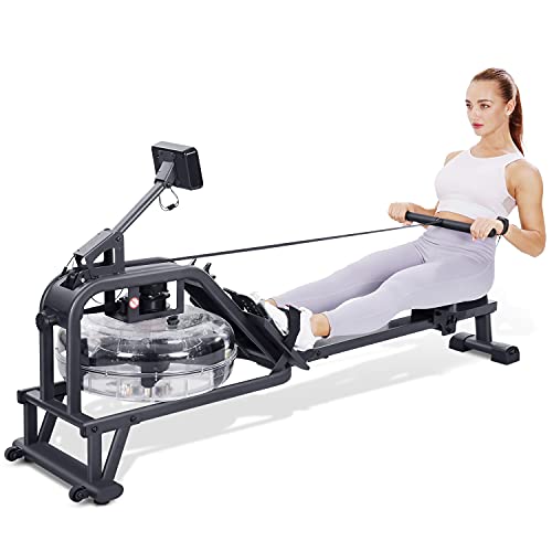 Water Rowing Machine Water Rower with Water Resistance Foldable Indoor Exercise Rower Machine with LCD Display, 300Lbs Weight Capacity for Home Use