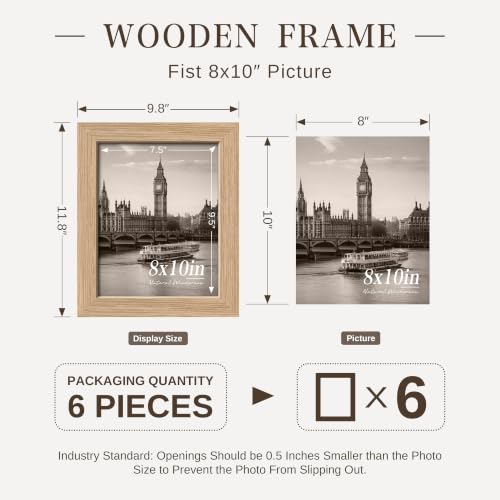 Image of VCK 8x10 Picture Frames Natural Oak - Wide Border Wood Poster Frame, Multi-Directional Display Family Photos, Office Prints, Studio /Gallery Artwork, Woodgrain Series, Tabletop & Wall Hanging, Set of 6