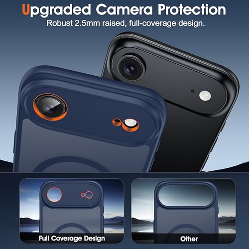 Image of Oterkin Magnetic for iPhone Air Case Matte, Upgraded Full Camera Protection Compatible with MagSafe Frosted Translucent Shockproof Anti-Scratch Slim Fit Case Military Grade Protection (Dark Blue)