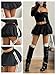 SHENHE Women's Y2k Bubble Side Striped Bow Mini Skirt Low Rise Puffer Micro Skirt Black Medium