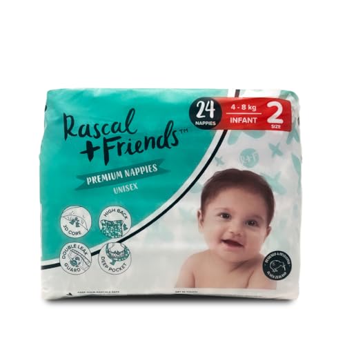 Image of Rascal + Friends Premium Baby Tape Diapers, Infant Size, 24 Count, Size 2 With 3D Core Technology And Wetness Indiactor, 4-8Kg Diapers. Skin Friendly And Anti Rash Materials