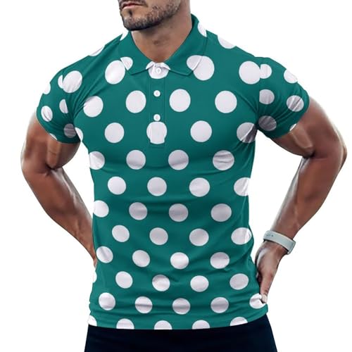 Polo de golf pour homme imprimé pois bleus et verts à manches courtes