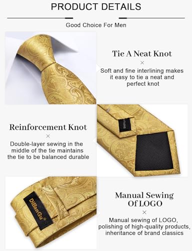 Image of DiBanGu Silk Floral Ties for Men Woven Paisley Necktie and Tie Clip Handkerchief Cufflinks Set for Party Wedding