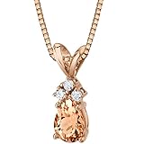 PEORA 14K Rose Gold Morganite and Diamond Pendant for Women, Genuine Gemstone Dainty Teardrop Solitaire, Pear Shape, 7x5mm, 100% Natural & Real, Pretty Peach Pink Morganite, w/Jewelry Box