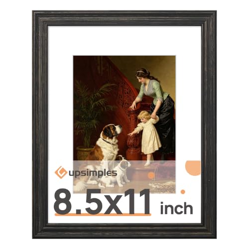 Image of upsimples 8.5 by 11 Picture Frame, Vintage Frames Decor, 1Pack Black & Gold | Fit 6x8 and 8.5x11 Photo, Wall or Tabletop Display, Antique-style Decoration, Rustic Farmhouse Decor, For Weddings