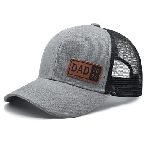 Kaumwipy Dad Est 2026 Hat for Men, 1st Time Dad to be Gifts, Gifts for New Daddy from Wife, Adjustable Papa Trucker Baseball Cap Grey