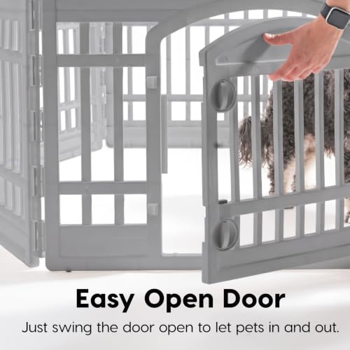 Image of IRIS USA 34 inch Dog Playpen Tall Dog Playpen Indoor - 8-Panel Puppy Playpen with Door, 63 x 63 x 34, Extra Tall Dog Play Pen Indoors for Large Dogs, Plastic Pet Playpen, Indoor Dog Pen, Gray