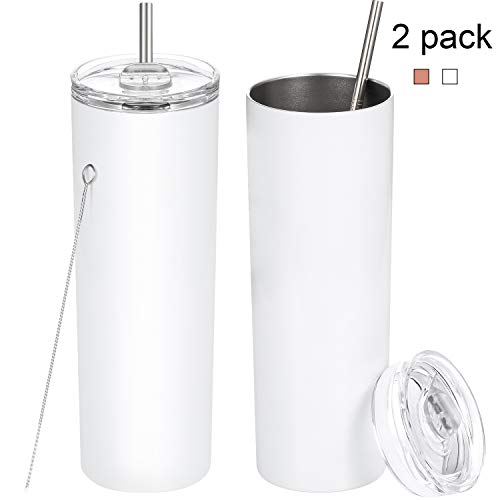 2 Pack Stainless Steel Skinny Tumbler, Double-Insulated Water Tumbler Cup With Lid