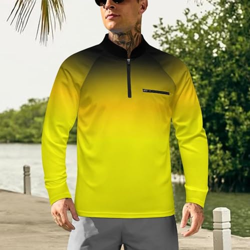 Mens Long Sleeve Mesh Fishing Shirts Yellow Black Gradient Rash Guard Fishing Running Tshirt Sun Protection Tee2