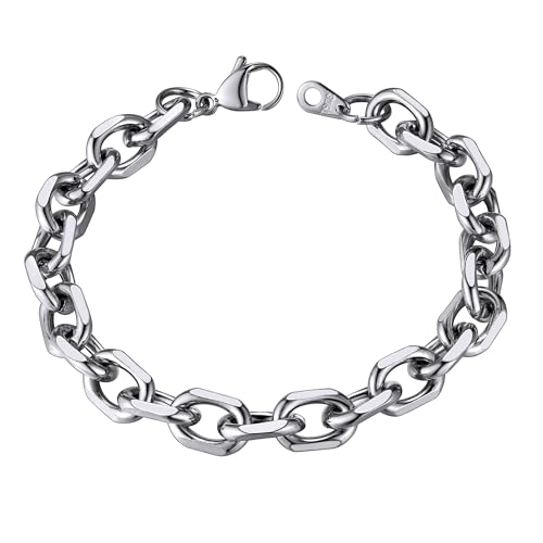 ChainsHouse Stainless Steel Cable Chain Link Bracelet for Men Women, 7mm/9mm/12mm Width, 7.5"/8.3" Length, 18K Gold Plated/Black Rolo Chain Wrist Bracelets for Men Send Gift Box 7.5 inches b