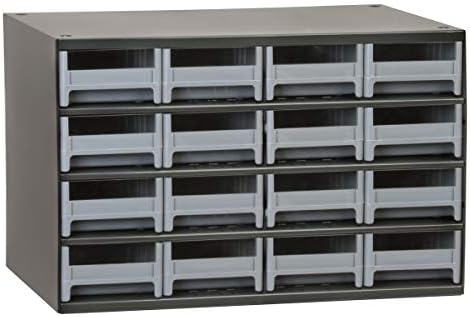 Akro-Mils 19416 Steel Parts Craft Storage Cabinet Hardware Organizer (17-Inch W x 11-Inch D x 11-Inch H), 16-Drawer, Gray Cabinet/Gray Drawers