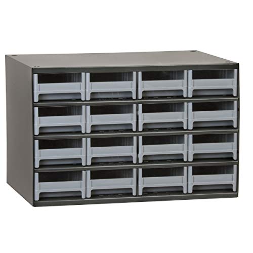 Akro-Mils Steel Garage Storage Cabinet, Small Parts Organizer Metal Cabinet for Hardware, Nails, Screws, Bolts, Nuts, and More, 17" W x 11" D x 11" H, 16-Drawer, Gray Cabinet/Gray Drawers (19416) by Akro-Mils - Used condition - US$149.39