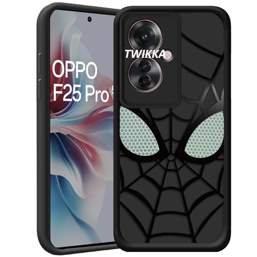 Image of Stylish Spider Back Case Cover Compatible for Oppo F25 Pro 5G | Spidey Face Mask Case | Soft Silicone | Camera & Full Body Protection | Shock Proof | (Black)