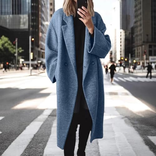 Gabardina de tela de poliéster para mujer, estilo largo diseñado para otoño, invierno y uso casual durante todo el año (XXXL azul)
