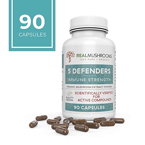 Real Mushrooms 5 Defenders Mushroom Supplements for Immune Support (90ct) Promote Better Overall Wellbeing w/ Chaga, Shiitake, Maitake, Turkey Tail, & Reishi Mushroom | Vegan, Non-GMO