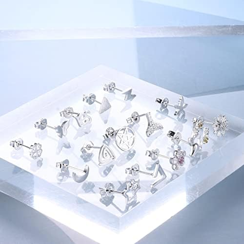 MILACOLATO Small Stud Earrings For Women Girls, 12/15Pairs Silver Plated Tiny Ear Studs Set, Cute Animal Geometric Triangle Butterfly Flower Cartilage Ear Piercing Studs Earrings Jewellery