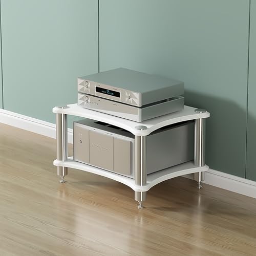 Soporte móvil para DVD con almacenamiento HiFi AV Media Rack para equipos de audio, accesorios de TV, reproductores de DVD y consolas de juegos, color blanco, 48 x 60 x 40 cm, elegante torre de audio