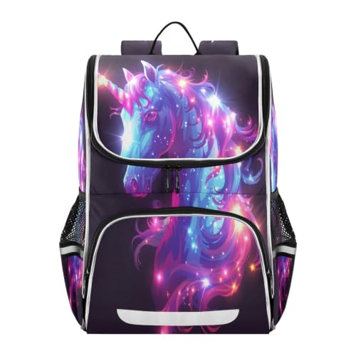 Sac à dos scolaire grande capacité motif licorne de lumière pourpre filles garçons