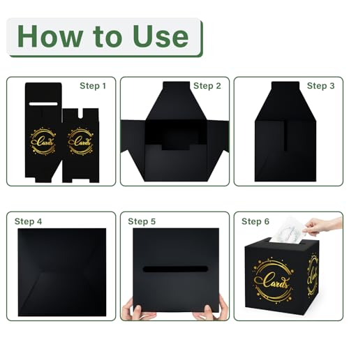 Image of 1 Pack Black and Gold Foil Card Box for Party, 8.7 inch Black Gift Card Box Money Box for Birthday, Wedding, Baby Shower, Retirement, Anniversary, Bridal Shower, Raffle Ticket