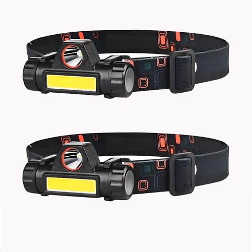 Darlur 2 Pack Rechargeable Headlamp Flashlight 2 Mode Spotlight&Floodlight,Easy to use,Outdoor Camping Gear Hiking Fishing Running Cycling Headlight Emergency Lights for Home Gifts for Men