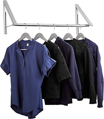 Double Foldable Clothing Rack W/ Extension Rod, Wall-Mounted Retractable Clothes Hanger For Laundry Dryer Room, Hanging Drying Rod, Small Collapsible Folding Garment Racks, Dorm Accessories (Chrome) #TOP6