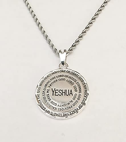 Hebrew & English Yeshua Silver Names of God Medallion Necklace - chain included3